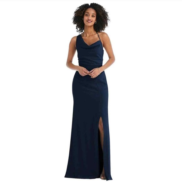 NEW After Six Women's Crepe One Shoulder‎ Draped Cowl Neck Maxi Dress Size 0 Reg - Picture 1 of 16